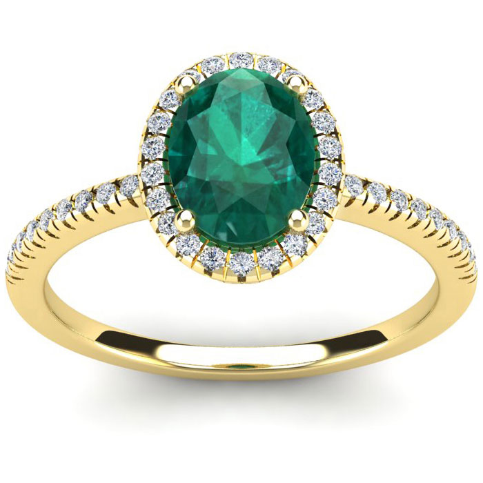 1 1/3 Carat Oval Shape Emerald Cut & Halo Diamond Ring in 14K Yellow Gold (2.9 g),  by SuperJeweler