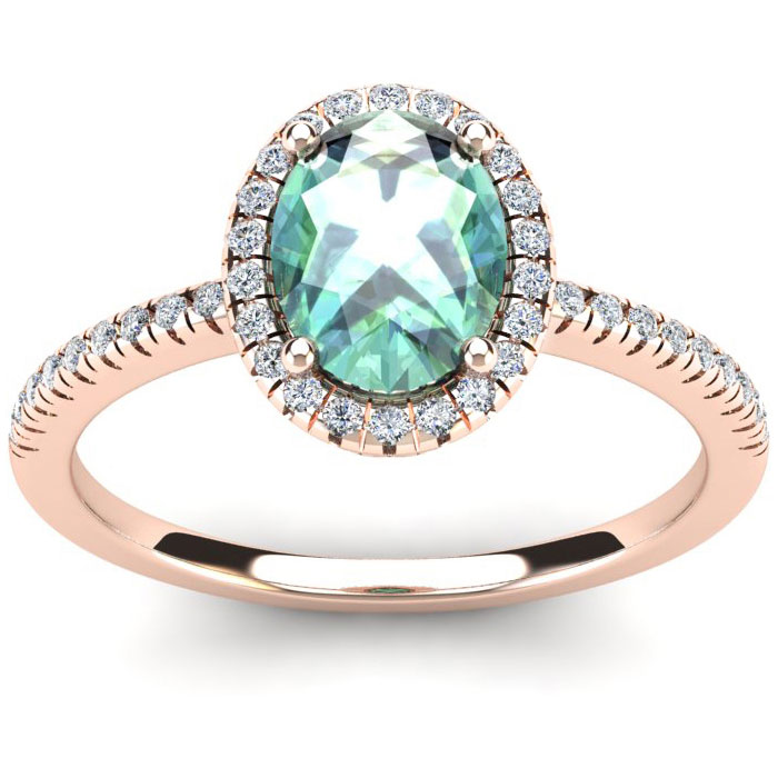 1.25 Carat Oval Shape Green Amethyst & Halo Diamond Ring in 14K Rose Gold (2.9 g),  by SuperJeweler