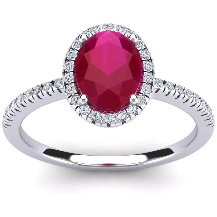 1 3/4 Carat Oval Shape Ruby & Halo Diamond Ring in 14K White Gold (2.9 g),  by SuperJeweler