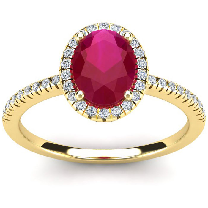 1 3/4 Carat Oval Shape Ruby & Halo Diamond Ring in 14K Yellow Gold (2.9 g),  by SuperJeweler