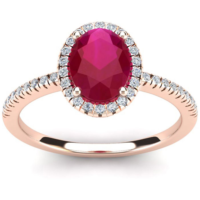 1 3/4 Carat Oval Shape Ruby & Halo Diamond Ring in 14K Rose Gold (2.9 g),  by SuperJeweler