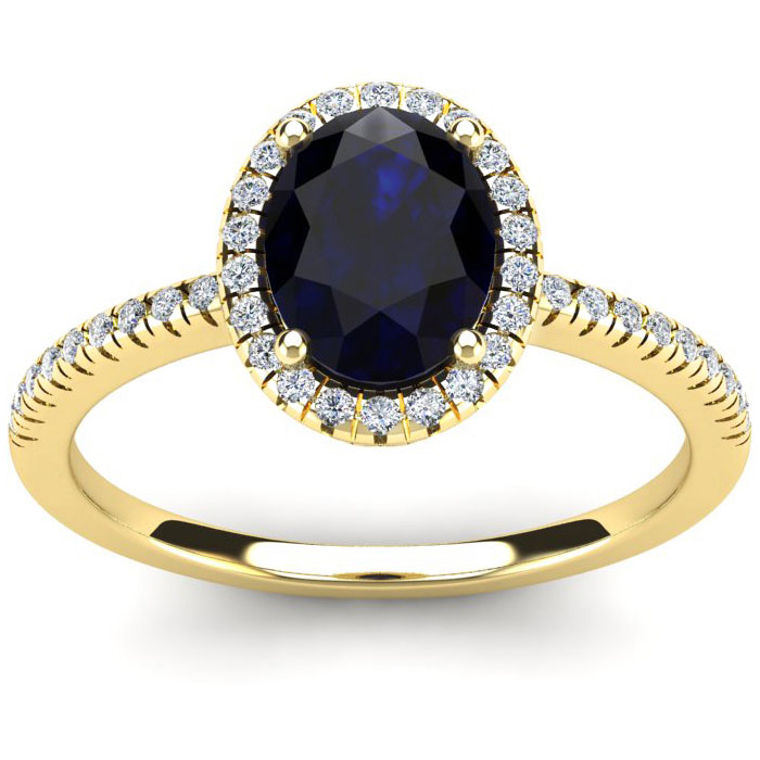 1 3/4 Carat Oval Shape Sapphire & Halo Diamond Ring in 14K Yellow Gold (2.9 g),  by SuperJeweler