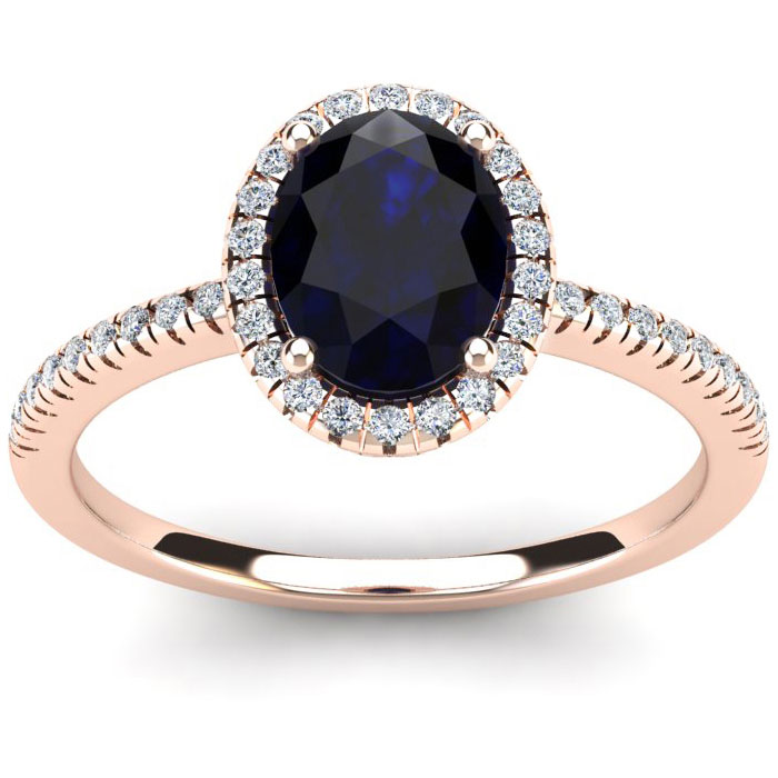 1 3/4 Carat Oval Shape Sapphire & Halo Diamond Ring in 14K Rose Gold (2.9 g),  by SuperJeweler