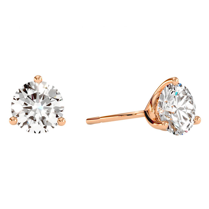 2 Carat Diamond Martini Stud Earrings in 14K Rose Gold (  I1-I2) 