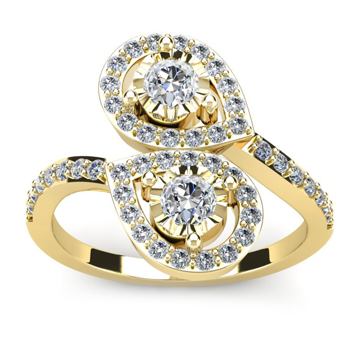 3/4 Carat Two Stone Diamond Pear-Shaped Halo Ring in 14K Yellow Gold (4.5 g) (, SI2-I1) by SuperJeweler