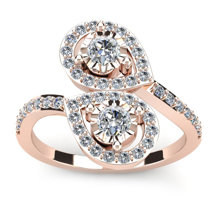 3/4 Carat Two Stone Diamond Pear-Shaped Halo Ring in 14K Rose Gold (4.5 g) (, SI2-I1) by SuperJeweler