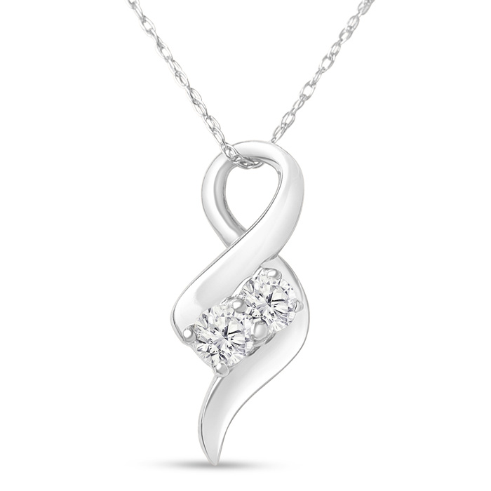 1/4 Carat Two Stone Two Diamond Intertwined Necklace in 14K White Gold (1.6 g), , 18 Inch Chain by SuperJeweler