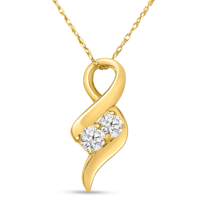 1/4 Carat Two Stone Two Diamond Intertwined Necklace in 14K Yellow Gold (1.6 g), , 18 Inch Chain by SuperJeweler