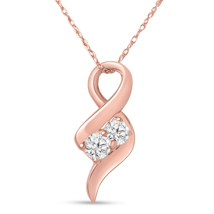 1/4 Carat Two Stone Two Diamond Intertwined Necklace in 14K Rose Gold (1.6 g), , 18 Inch Chain by SuperJeweler