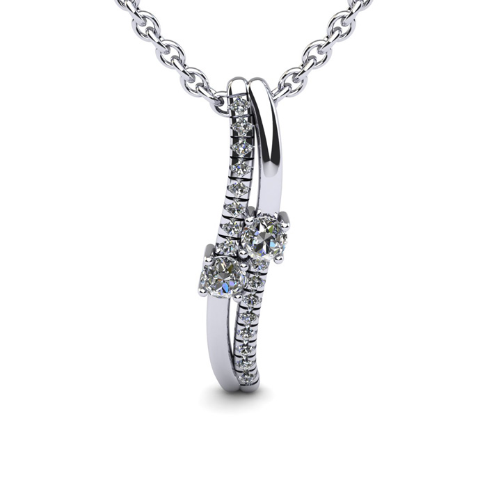 1/3 Carat Two Stone Two Diamond Curve Necklace in 14K White Gold (1.5 g), , 18 Inch Chain by SuperJeweler