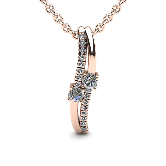 1/3 Carat Two Stone Two Diamond Curve Necklace In 14K Rose Gold (1.5 G), I/J, 18 Inch Chain By SuperJeweler