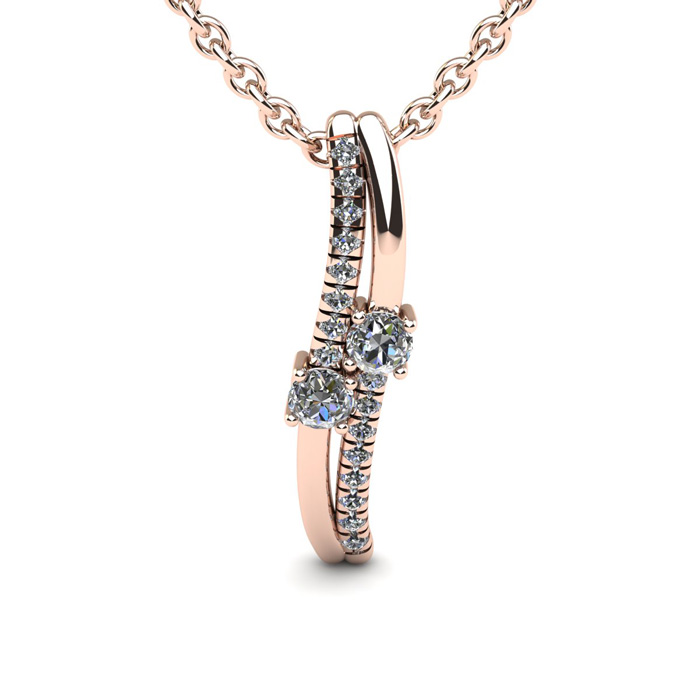 1/3 Carat Two Stone Two Diamond Curve Necklace in 14K Rose Gold (1.5 g), , 18 Inch Chain by SuperJeweler