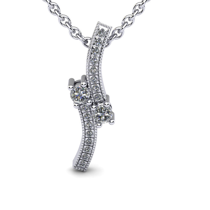 1/3 Carat Two Stone Two Diamond Swirl Necklace in 14K White Gold (1.5 g), , 18 Inch Chain by SuperJeweler