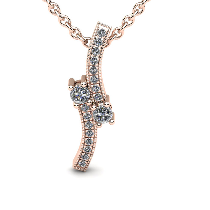 1/3 Carat Two Stone Two Diamond Swirl Necklace In 14K Rose Gold (1.5 G), I/J, 18 Inch Chain By SuperJeweler