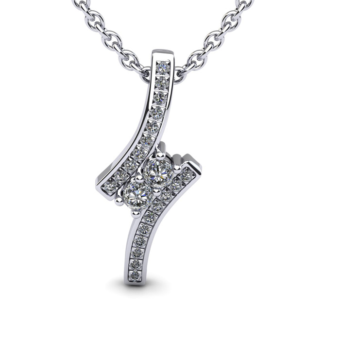 1/3 Carat Two Stone Two Diamond Pendant Necklace in 14K White Gold (1.8 g), , 18 Inch Chain by SuperJeweler