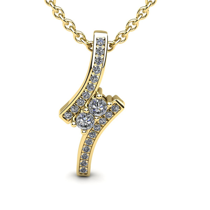 1/3 Carat Two Stone Two Diamond Pendant Necklace in 14K Yellow Gold (1.8 g), , 18 Inch Chain by SuperJeweler