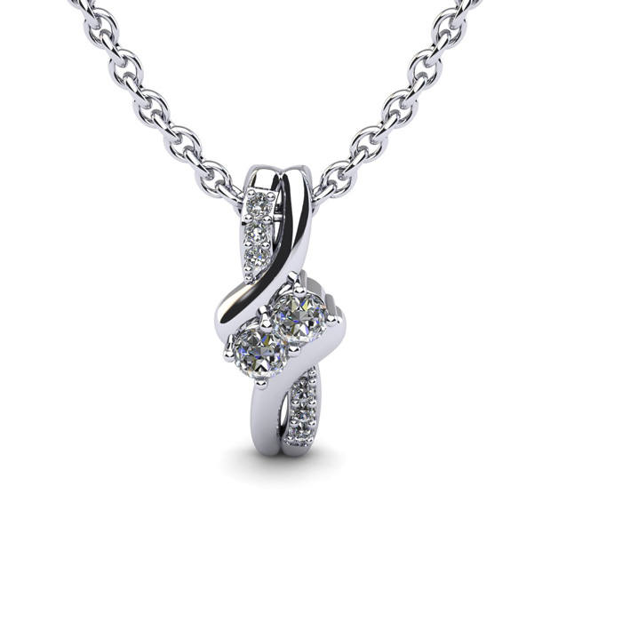 1/4 Carat Two Stone Two Diamond Knot Necklace in 14K White Gold (1.5 g), , 18 Inch Chain by SuperJeweler