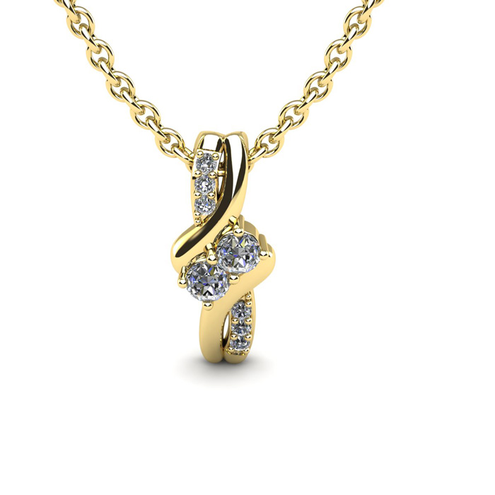 1/4 Carat Two Stone Two Diamond Knot Necklace in 14K Yellow Gold (1.5 g), , 18 Inch Chain by SuperJeweler