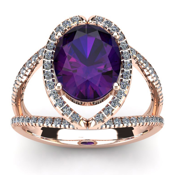 3 Carat Oval Shape Amethyst & Halo Diamond Ring in 14K Rose Gold (5.3 g),  by SuperJeweler