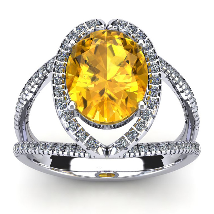 3 Carat Oval Shape Citrine & Halo Diamond Ring in 14K White Gold (5.3 g),  by SuperJeweler