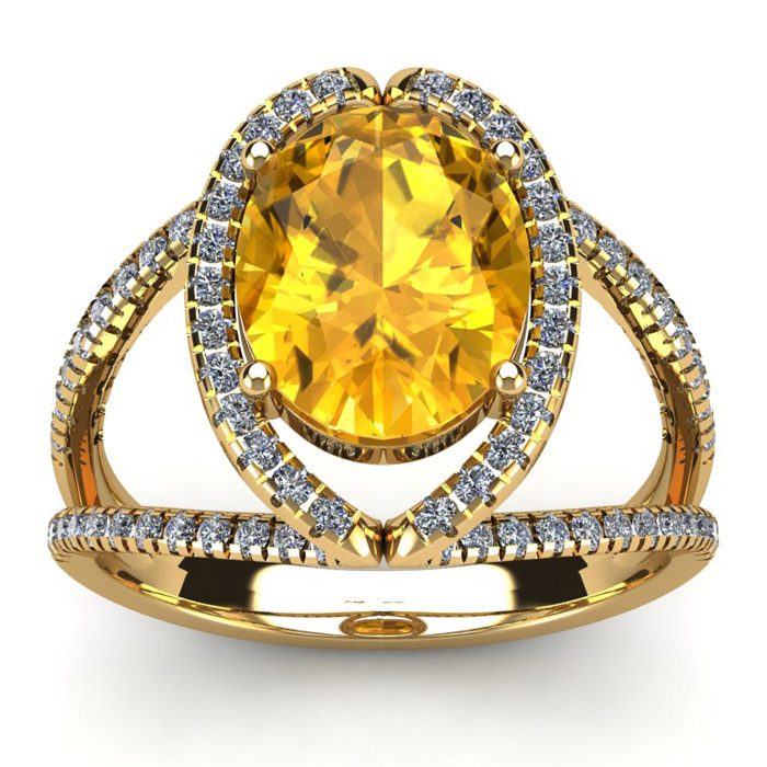 3 Carat Oval Shape Citrine & Halo Diamond Ring in 14K Yellow Gold (5.3 g),  by SuperJeweler