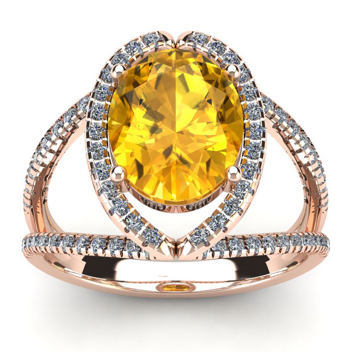 3 Carat Oval Shape Citrine & Halo Diamond Ring in 14K Rose Gold (5.3 g),  by SuperJeweler