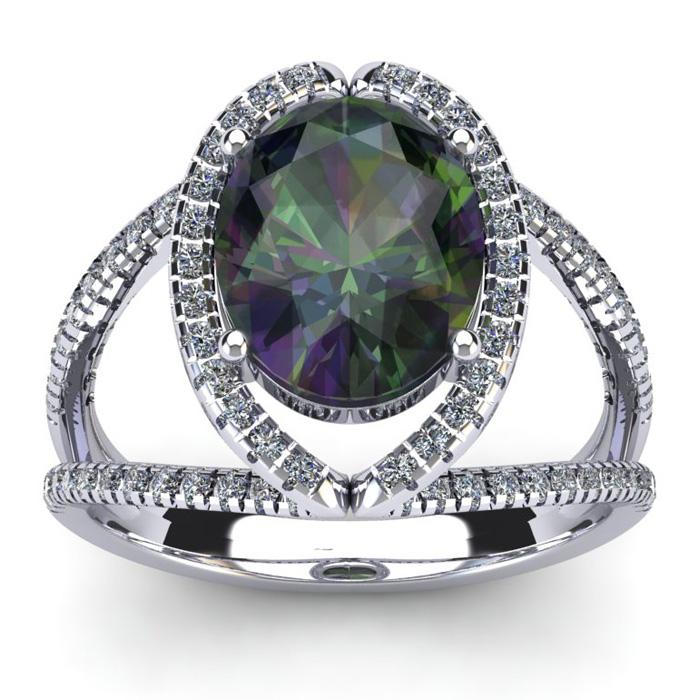 3 Carat Oval Shape Mystic Topaz & Halo Diamond Ring in 14K White Gold (5.3 g),  by SuperJeweler