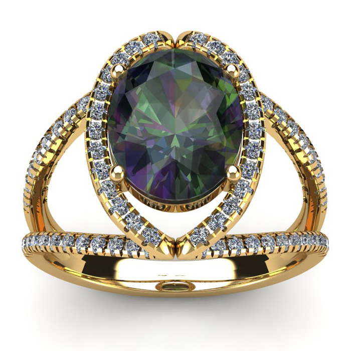 3 Carat Oval Shape Mystic Topaz & Halo Diamond Ring in 14K Yellow Gold (5.3 g),  by SuperJeweler