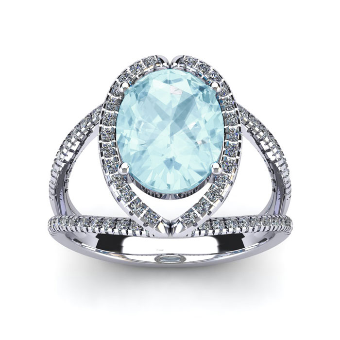 2 3/4 Carat Oval Shape Aquamarine & Halo Diamond Ring in 14K White Gold (5.3 g),  by SuperJeweler