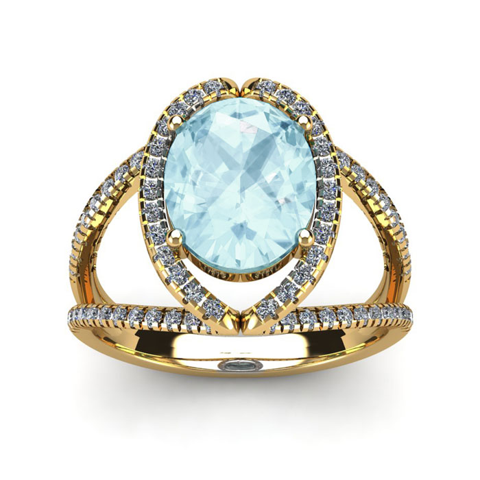 2 3/4 Carat Oval Shape Aquamarine & Halo Diamond Ring in 14K Yellow Gold (5.3 g),  by SuperJeweler