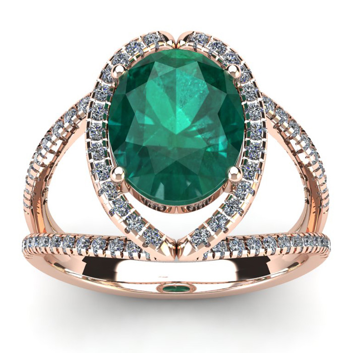 2 3/4 Carat Oval Shape Emerald Cut & Halo Diamond Ring in 14K Rose Gold (5.3 g),  by SuperJeweler