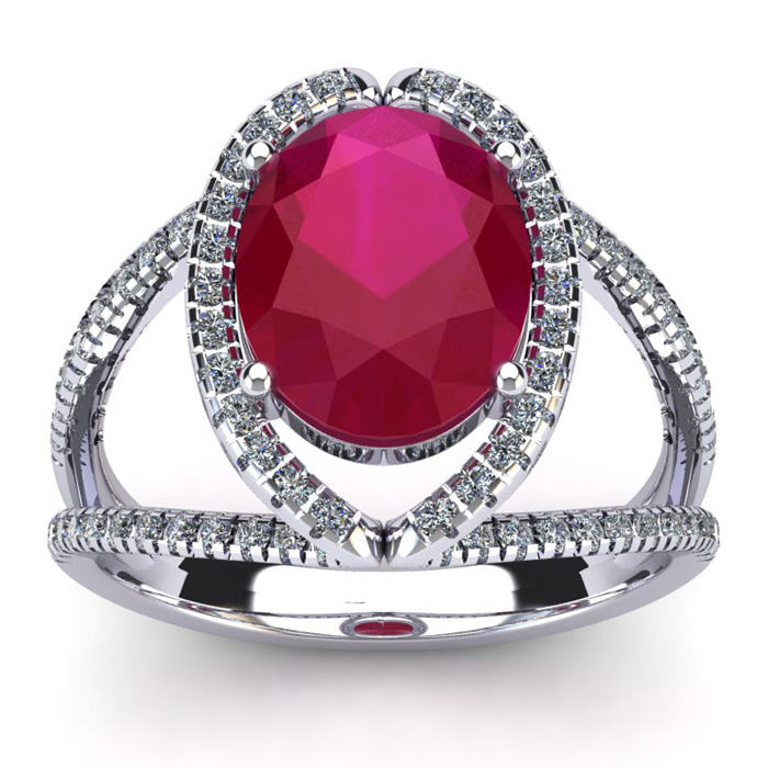 3 1/2 Carat Oval Shape Ruby & Halo Diamond Ring in 14K White Gold (5.3 g),  by SuperJeweler