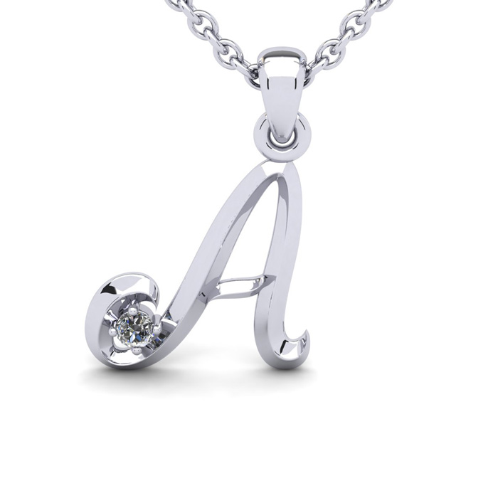 Letter A Diamond Initial Necklace In White Gold (1.8 G) W/ Free Chain, I/J, 18 Inch Chain By SuperJeweler