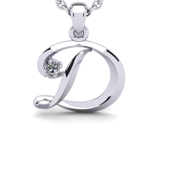 Letter D  ColorDiamond Initial Necklace in White Gold (1.8 g) w/ Free Chain, , 18 Inch Chain by SuperJeweler