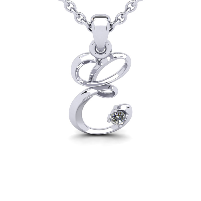 Letter E Diamond Initial Necklace in White Gold (1.8 g) w/ Free Chain, , 18 Inch Chain by SuperJeweler