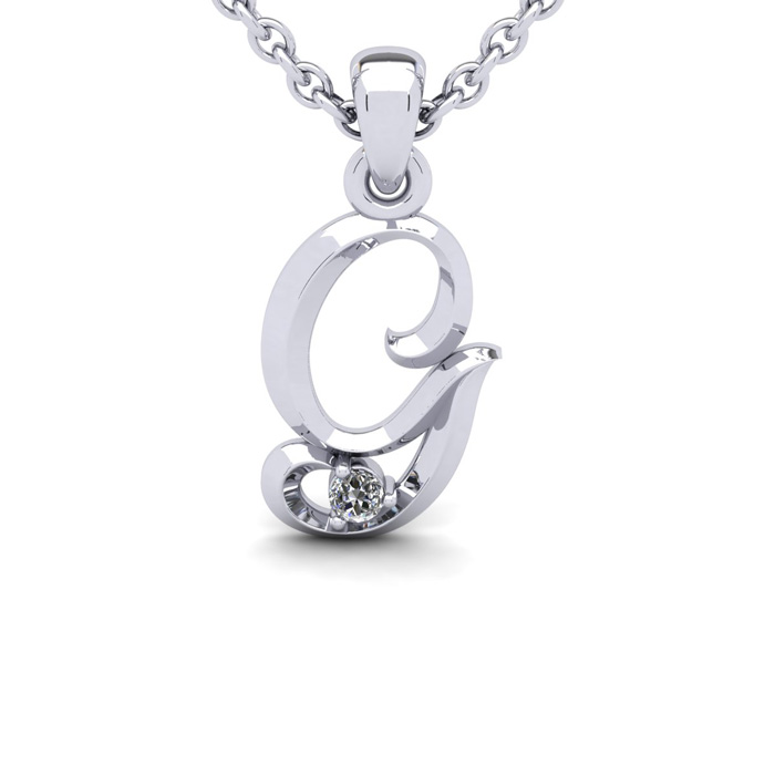 Letter G  ColorDiamond Initial Necklace in White Gold (1.8 g) w/ Free Chain, , 18 Inch Chain by SuperJeweler