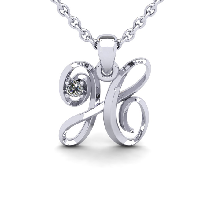 Letter H Diamond Initial Necklace in White Gold (1.8 g) w/ Free Chain, , 18 Inch Chain by SuperJeweler