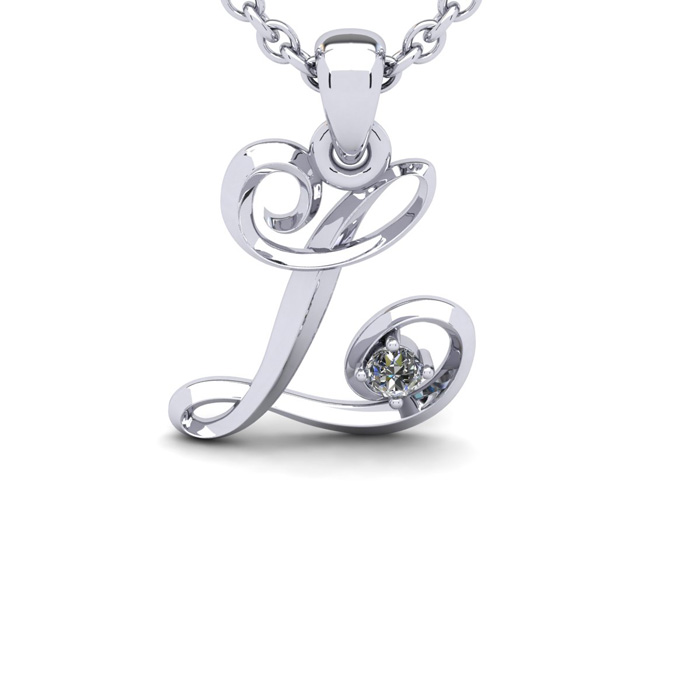 Letter L Diamond Initial Necklace in White Gold (1.8 g) w/ Free Chain, , 18 Inch Chain by SuperJeweler