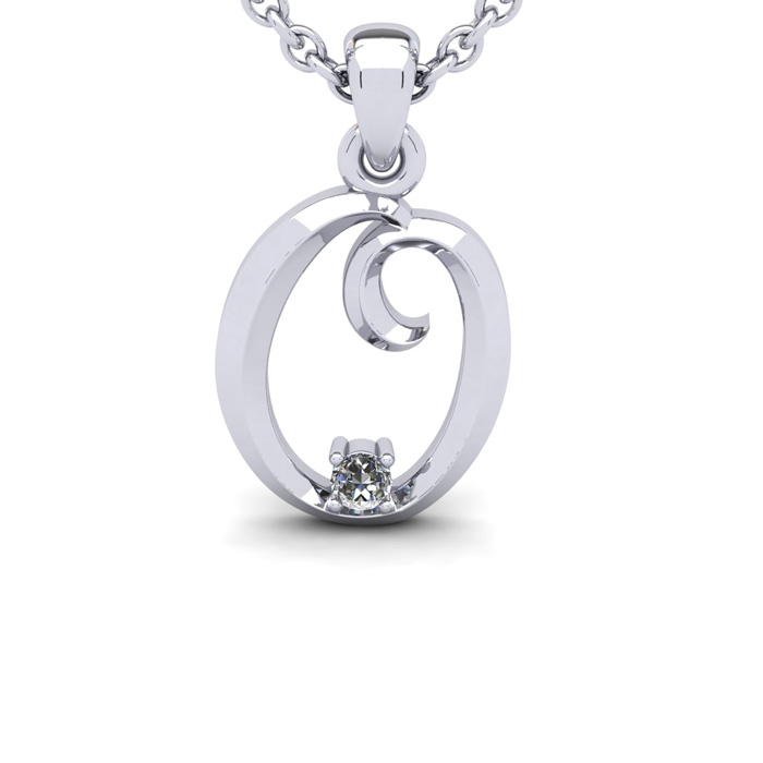 Letter O Diamond Initial Necklace in White Gold (1.8 g) w/ Free Chain, , 18 Inch Chain by SuperJeweler