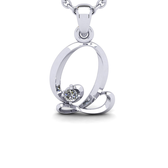 Letter Q Diamond Initial Necklace in White Gold (1.8 g) w/ Free Chain, , 18 Inch Chain by SuperJeweler