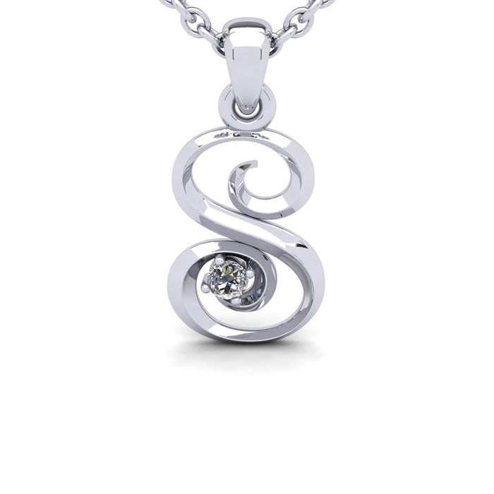 Letter S Diamond Initial Necklace in White Gold (1.8 g) w/ Free Chain, , 18 Inch Chain by SuperJeweler