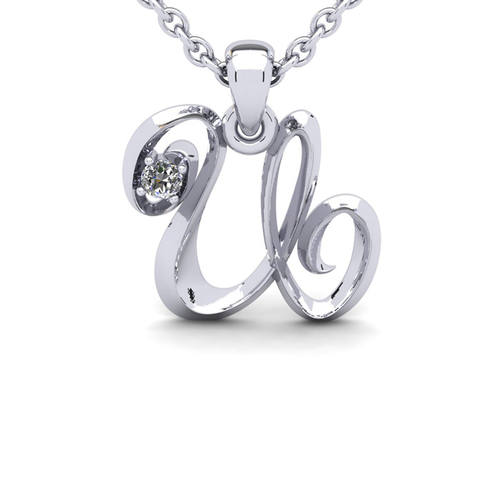 Letter U Diamond Initial Necklace in White Gold (1.8 g) w/ Free Chain, , 18 Inch Chain by SuperJeweler