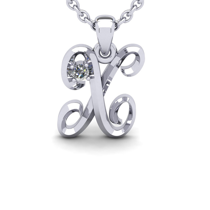 Letter X Diamond Initial Necklace in White Gold (1.8 g) w/ Free Chain, , 18 Inch Chain by SuperJeweler