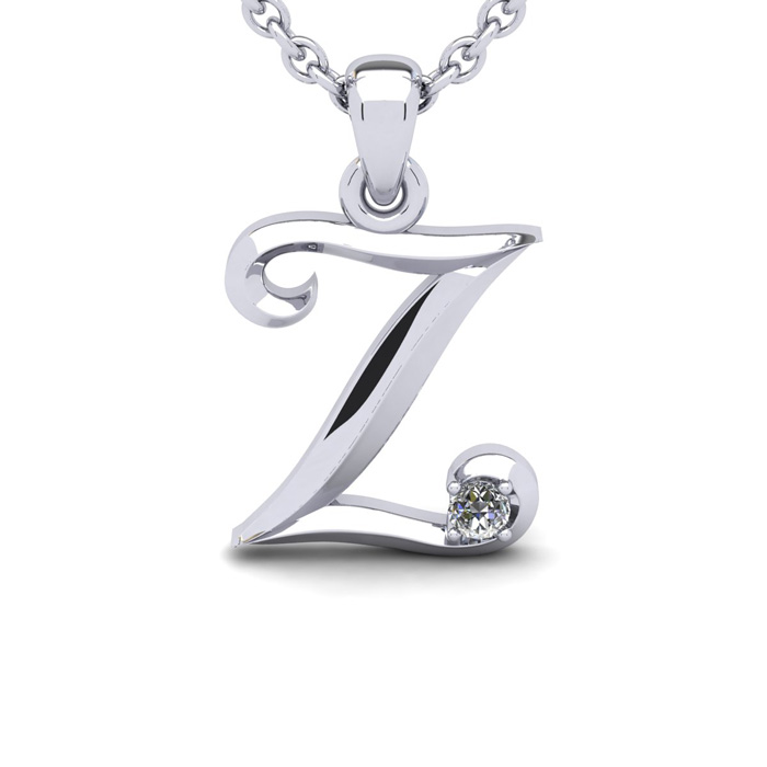 Letter Z Diamond Initial Necklace in White Gold (1.8 g) w/ Free Chain, , 18 Inch Chain by SuperJeweler