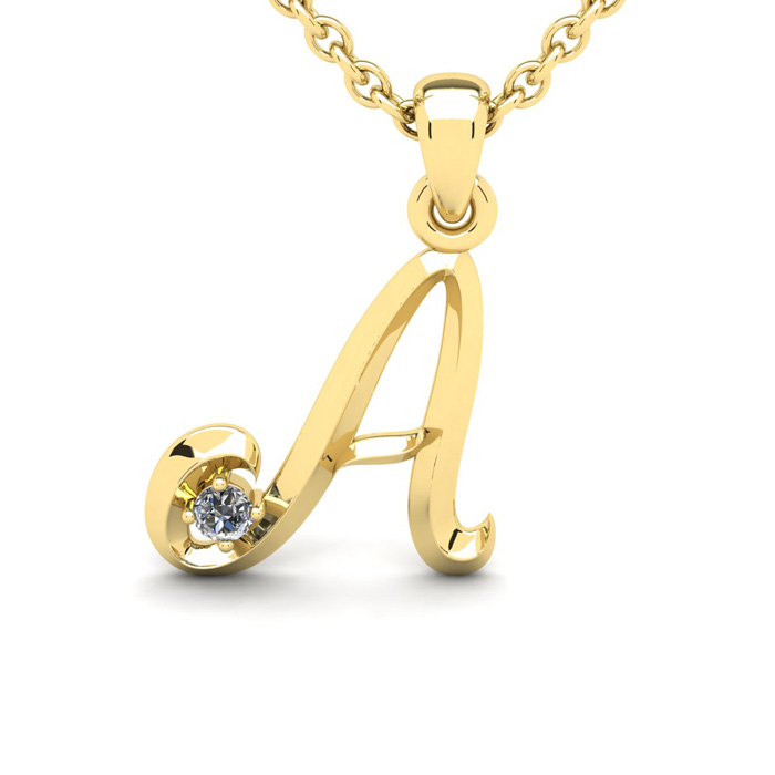 Letter A Diamond Initial Necklace in Yellow Gold (1.8 g) w/ Free Chain, , 18 Inch Chain by SuperJeweler