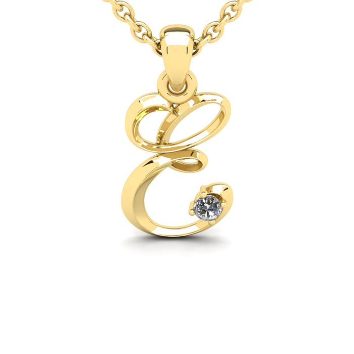 Letter E Diamond Initial Necklace in Yellow Gold (1.8 g) w/ Free Chain, , 18 Inch Chain by SuperJeweler