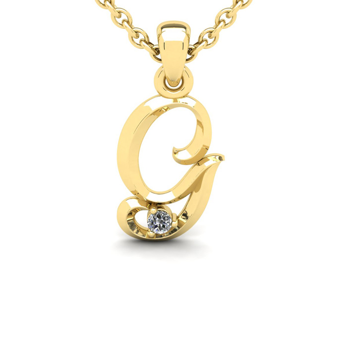 Letter G  ColorDiamond Initial Necklace in Yellow Gold (1.8 g) w/ Free Chain, , 18 Inch Chain by SuperJeweler