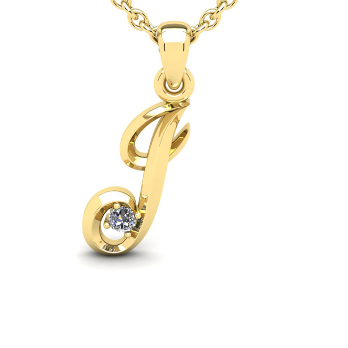 Letter J Diamond Initial Necklace in Yellow Gold (1.8 g) w/ Free Chain, , 18 Inch Chain by SuperJeweler