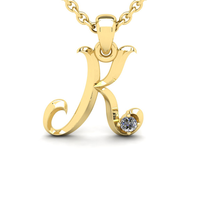 Letter K Diamond Initial Necklace in Yellow Gold (1.8 g) w/ Free Chain, , 18 Inch Chain by SuperJeweler