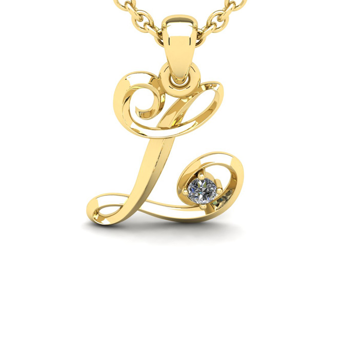 Letter L Diamond Initial Necklace in Yellow Gold (1.8 g) w/ Free Chain, , 18 Inch Chain by SuperJeweler